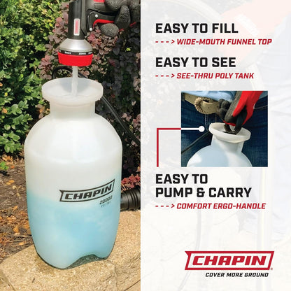 Chapin 20024: Value Pack, 2-Pack, 2-Gallon SureSpray Lawn and Garden Poly Tank Sprayer with Anti-Clog Filter for Yard, Lawn, Weeds, and Plants, Translucent White