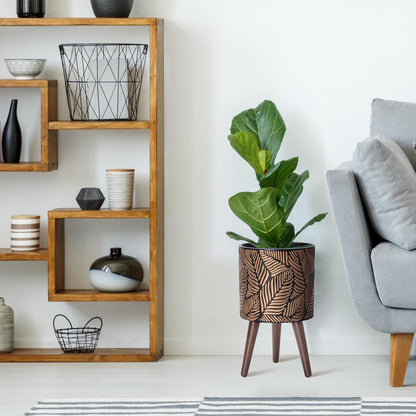 D'vine Dev 10 Inch Planter Pot with Stand, Mid-Century Tall Plant Pot with Legs for Indoor Plants, Medium, Bronze/Grey, 88-L-B-6