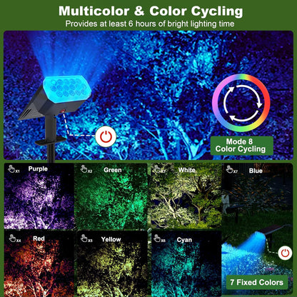Solar Spot Lights Outdoor, 8 Lighting Modes Multicolor Solar Lights Outdoor Waterproof IP65, Landscape Spotlights for Garden Yard, 6 Pack RGB
