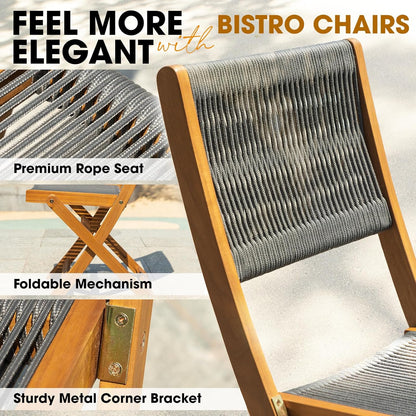 IDZO Wood Rope Design Heavy Duty 400lbs Capacity Patio Bistro Set 3 Piece Outdoor, Grey