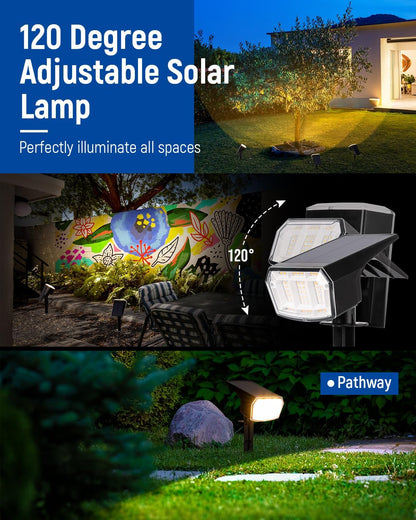 Solar Lights Outdoor Lighting IP65 Waterproof, 63LED Solar Spotlights, 3 Pack Solar Powered Lights for Outside, Outdoor, Yard, Landscape Light-Warm Light