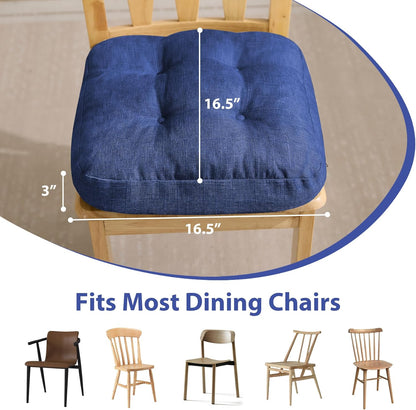 Chair Cushions, Dining Chair Cushions, Tufted Indoor Chair Pads, Set of 4, Navy Blue, 16.5'' x 16.5'' x 3.5''