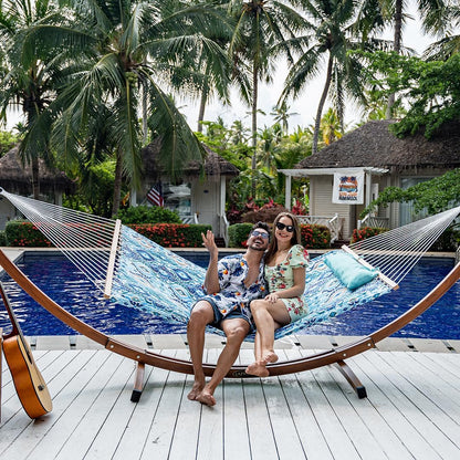 Lazy Daze Hammocks 12FT Quilted Fabric Hammock with Pillow, Double 2 Person Hammock with Spreader Bar for Outdoor Outside Patio Garden Yard Pool Beach QFH037