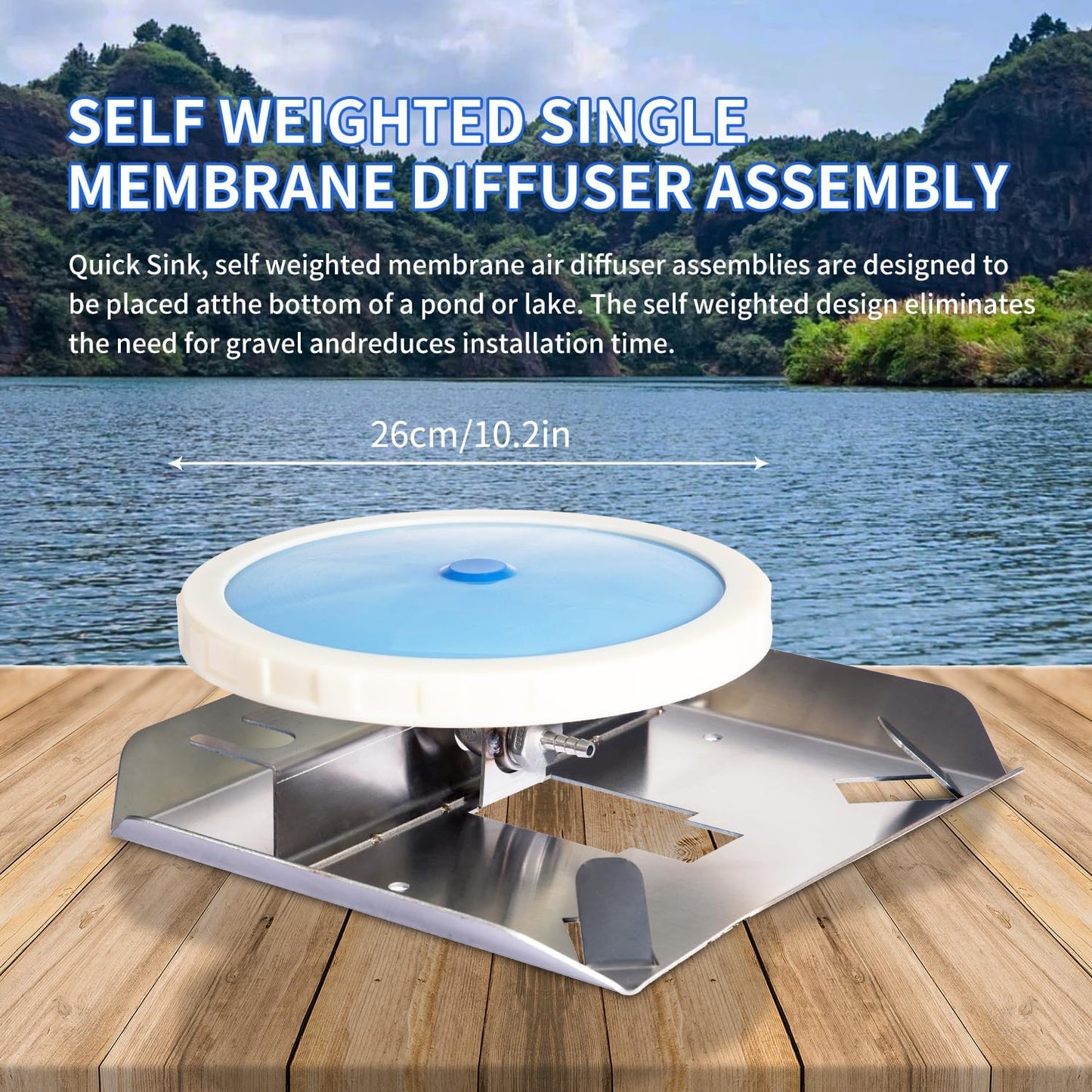 Pond & Lake Aeration Accessories, Stainless Steel Chassis, Silicone Membrane Diffuser 1Pcs