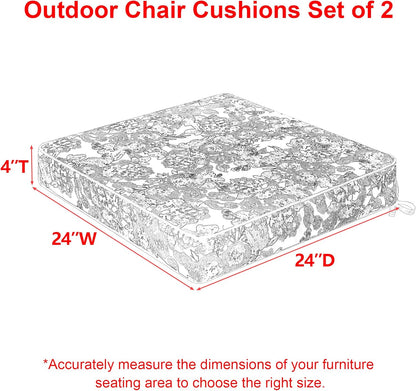 Favoyard Outdoor Chair Cushion 24 x 24 x 4 In Waterproof Pattern Fade Resistant Cushions for Patio Furniture with Removable Cover Attach Straps 28D Foam Insert Cushions Pads for Seat Sofa Couch 2 Pack