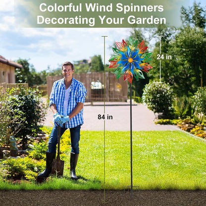 Extra Large Wind Spinners Outdoor, Metal Green Leaf Wind Sculpture Yard Art Decor, Windmill for Yard, Garden, Patio, Lawn and Courtyard 84 * 24 Inches