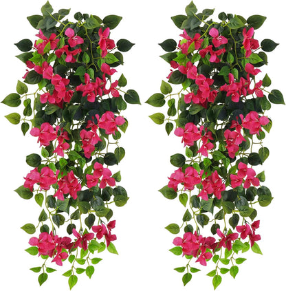 Fake Hanging Flowers Plants Bougainvillea Artificial,UV Resistant Faux Silk Flower Fabric Vine for Indoor Outdoor Garden Porch Eave Fence Wedding Wall Spring Summer Decor