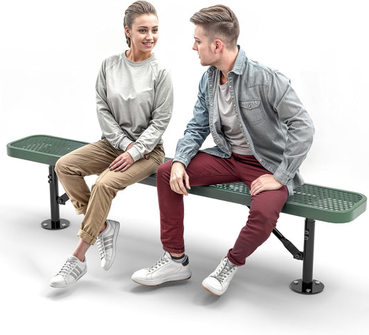 Heavy-Duty Outdoor Metal Bench, Thermoplastic-Coated, Surface, Weatherproof, Commercial-Grade for Parks, Gardens, Patios, Stores & More (6 Ft - Surface, Green)