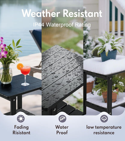PASAMIC 2-Tier Adirondack Square Side Table, 17" HDPE Outdoor Side Tables, Weather Resistant End Table for Patio, Backyard, Pool, Indoor Companion, Beach, Easy Maintenance (Black)