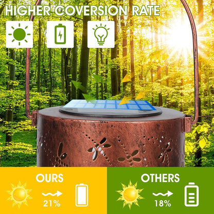 2 Pack Solar Lanterns Outdoor Hanging Lantern Lights, Dragonfly Hollowed-Out Metal Decor Lantern, Waterproof LED Decorative Garden Light - Delicate Garden Decoration for Patio, Yard