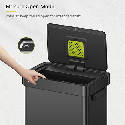 EKO Deluxe Mirage-T 50 Liter / 13.2 Gallon Touchless Rectangular Motion Sensor Trash Can, Matte Black Stainless Steel Finish