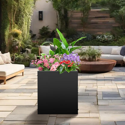 Metal Rectangular Planter Box, Small Planter Boxes Outdoor, 18''L x 18''W x 20''H Heavy Duty Plant Box with Removable Insert Shelf, 3 Tier Adjustable Height Tall Garden Planter for Plants, Flowers