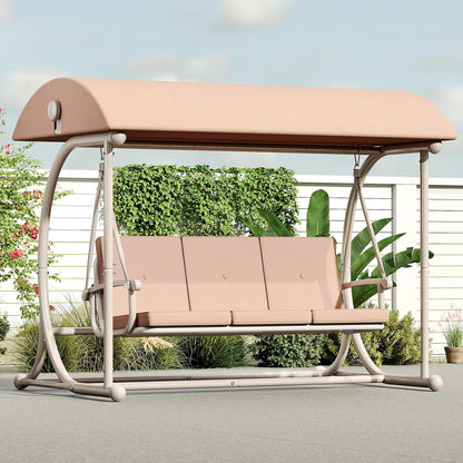 Patio Swing with Canopy, Outdoor Swinging with Stand, Backyard Swings for Adults, 2 in 1 Porch Swing Bed, Outdoor Patio Swings,Yard Heavy Duty Covered Patio Swing, Khaki
