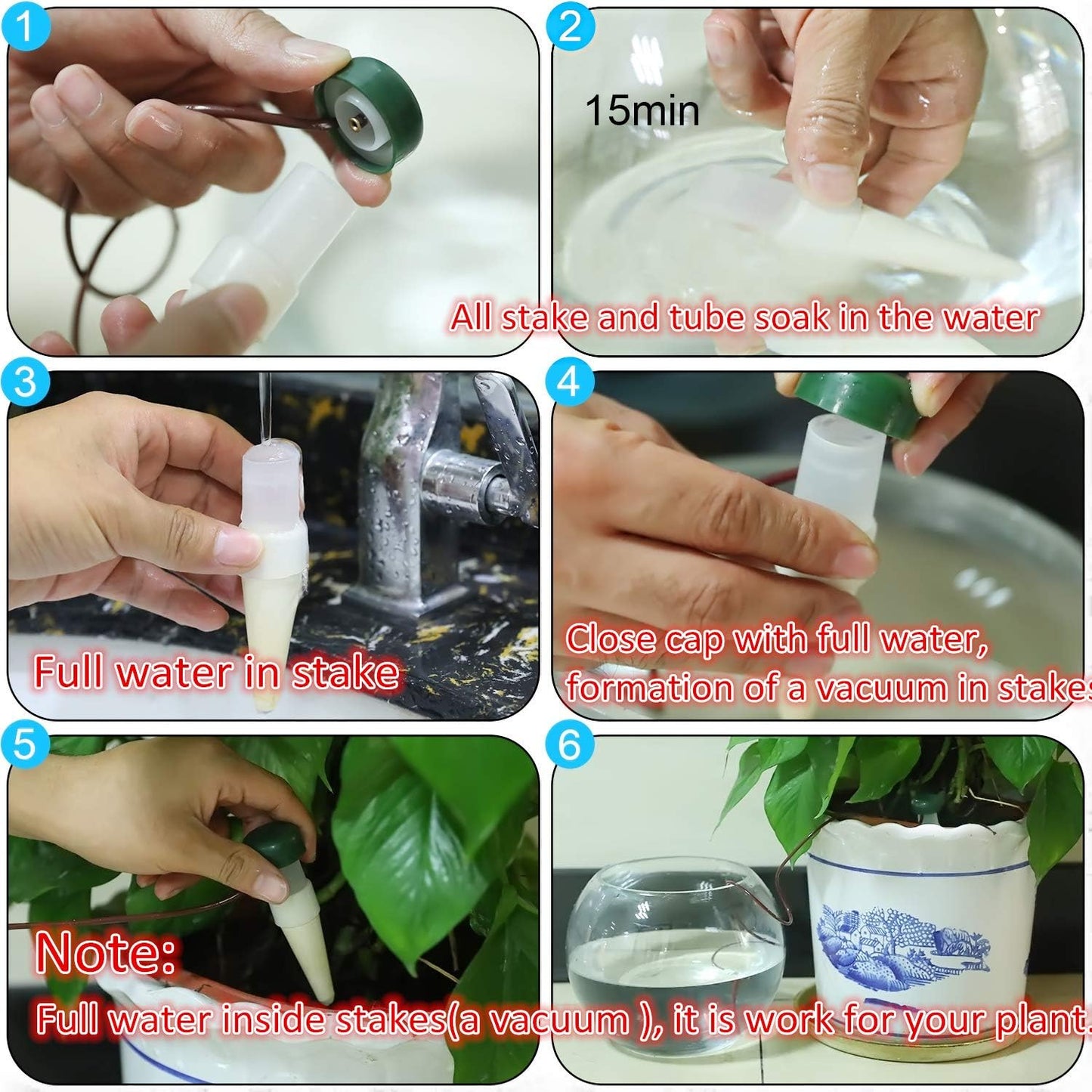 Hestya 10 Pack Plant Watering Stakes Automatic Devices Plant Self Drip Irrigation Slow Release Indoor Outdoor Terracotta Water Spikes for Potted Plants Flower (Black Base)