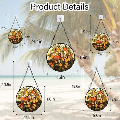 Stained Glass Suncatcher, Orange Green Fruit Tree Sun Catcher Landscape Stain Glass Window Hanging Decoration Mother's Day Birthday Gifts for Women Men Mom Nana 7.8 in