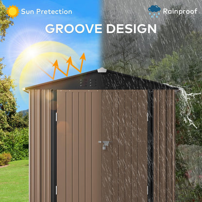Gizoon Outdoor Storage Shed 6 x 4 FT, Galvanized Metal Garden Shed with Double Lockable Doors, Outdoor Storage Clearance for Backyard Patio Lawn-Light Brown