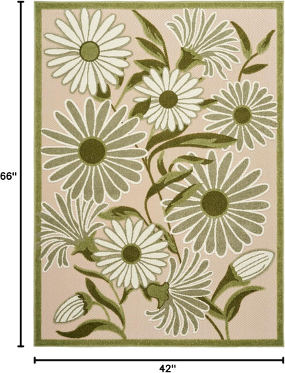 Nourison Home Aloha 4' x 6' Ivory Green Fabric Outdoor Area Rug (4' x 6')
