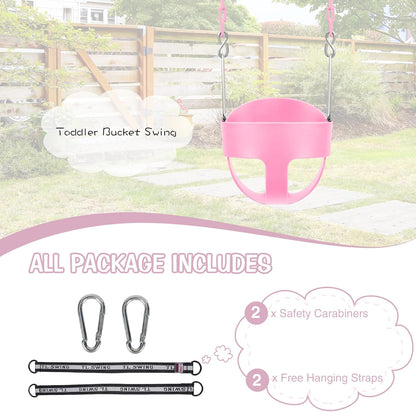 RedSwing High Back Toddler Bucket Swing Seat with Coated Chains, Heavy Duty Kids Swing Set Accessory Tree Straps Included for Outside, Playground, Backyard, Pink