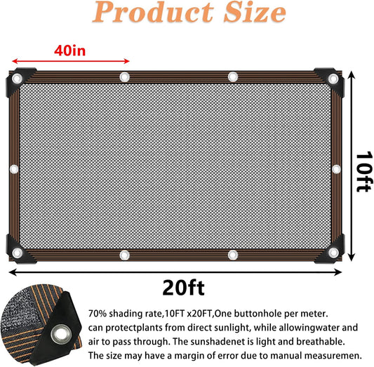 QLOFEI 10x20FT Shade Cloth - for Garden Plants Greenhouse,70% Sunblock Shade Neting -for Outdoor Garden Pergola Patio Lawn Kennel Chicken Coop Easier to Hang Plant