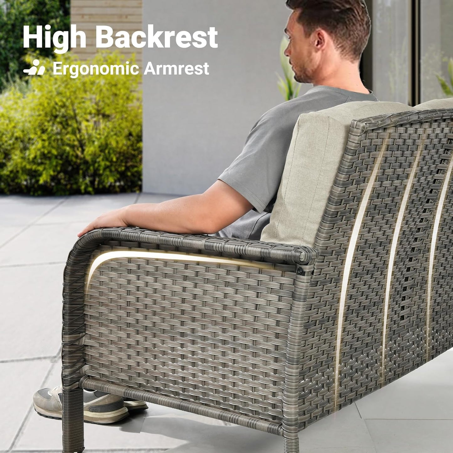 ovios 2 Pieces Patio Furniture Set, Outdoor Wicker Chairs of 2, All Weather High Back Rattan Chairs 2-Seater with Comfy Cushions for Porch Deck, Beige