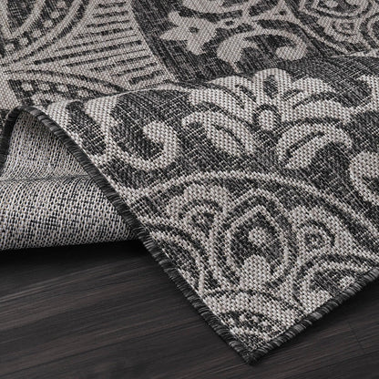 Medallion Outdoor Rug 8x10 Washable Outside Carpet for Indoor Patio Porch Waterproof Easy Cleaning Non Shedding Area Rugs Dark Gray 8 x 10
