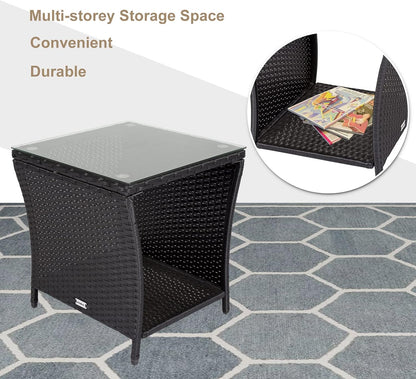 Outdoor Small Patio Table - PE Rattan Coffee Table, Wicker Side Table for Patio, Balcony & Porch, Durable & Iron Frame (1, Dark Black)