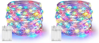 Dazzle Bright Fairy Lights Battery Operated, 2 Pack Total 40FT 120LED Silver Wire Waterproof String Lights, Christmas Decorations for Indoor Outdoor Bedroom Yard Decor, Multi-Colored