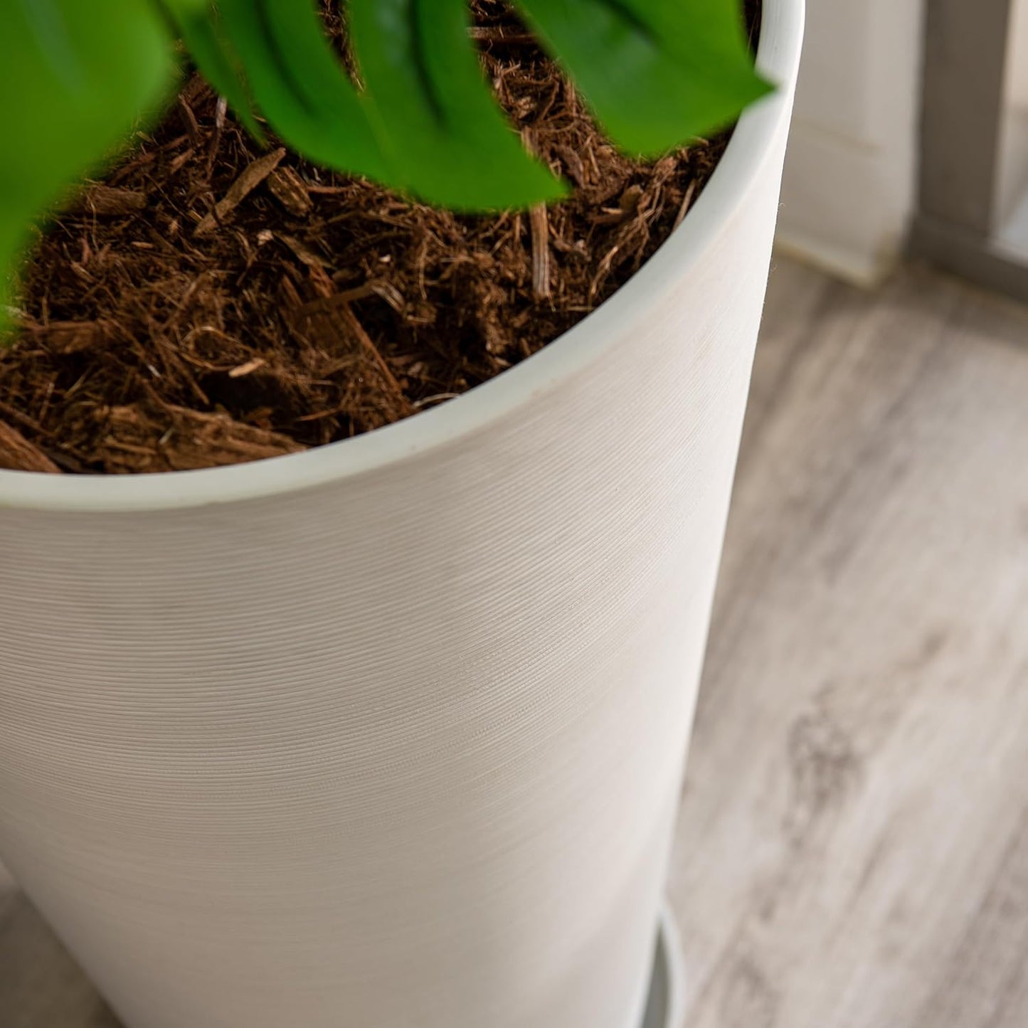 XBrand Modern 28-Inch Tall Round Planter, Modern Tapered Planter Perfect for Indoor & Outdoor Planter, Patio Décor, White