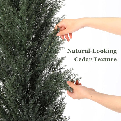 THE BLOOM TIMES 3ft Topiary Trees Artificial Outdoor 2 Pack – UV Resistant Faux Cedar Pine Cypress Bushes and Shrubs, Fake Potted Plants for Front Porch Outside Planter Patio Decor, Set of 2 (3 Foot)