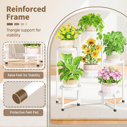 LASZOLA 6 Tiered Folding Plant Stand Indoor for Multiple Large Planter, Tall Heavy Duty Adjustable Rack with Rust Proof 10 Inch Wide Tray, Sturdy Vertical Tree Organizer for Narrow Inside Floor, White