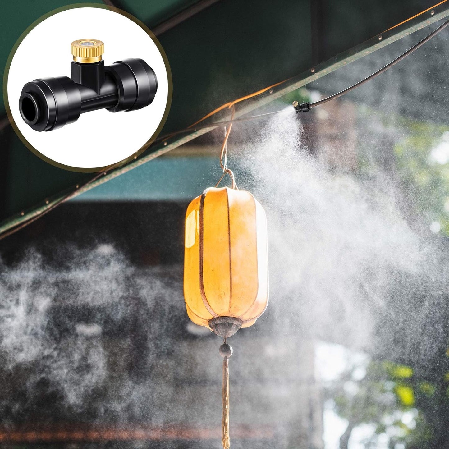 Misting Nozzles Kit Include Water Misting Tees Thread 1/4 Inch and Brass Orifice Nozzle with Black Plug for Outdoor Spray Cooling System(72 Pieces)