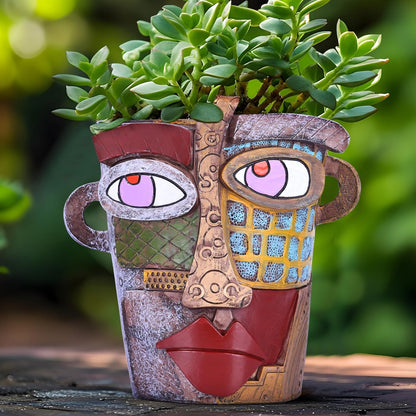 Large Flower Pots Colorful Face Planters Head Planter, Modern Abstract Funky Plant Pots Indoor&outdoor Garden Plant Ornament Show Pieces, Cute Eclectic Flower Planters Pots for Shelf Centerpieces