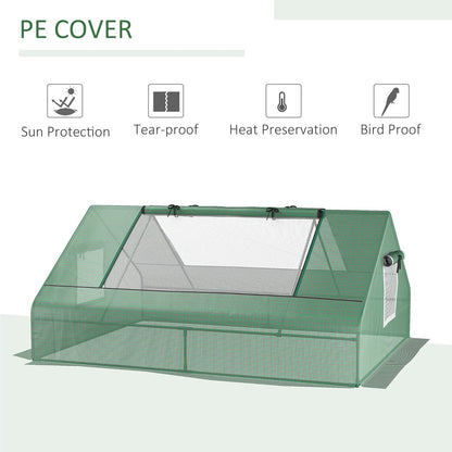 Outsunny 71" x 55" x 32" Mini Greenhouse, Small Green House, Garden Planting Shed, Outdoor Flower Planter Warm House with Zipper Windows and Door, Green