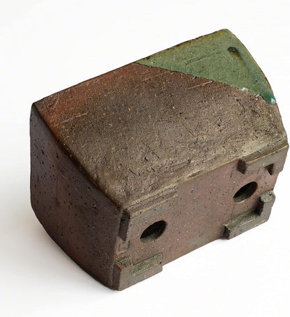Wazakura Tokoname Series Small Handmade Rectangular Glazed Bonsai Pot with Drainage Holes 5.3 in (135 mm) Made in Japan, Ceramic Training Container and Planter - Brown Green