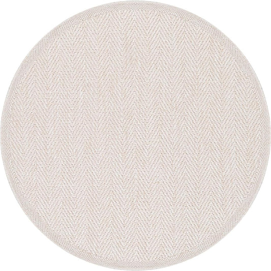CAMILSON Easy Jute Round Rug 6ft Indoor Outdoor Off-White Color Fiber Area Rugs for Living Room and Patio Rug Herringbone Boho Woven Design Easy-Cleaning Washable Outside Carpet Alfombras (6 Round)