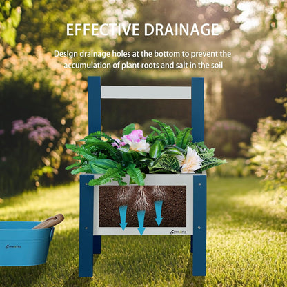 Raised Garden Bed with Trellis Elevated Planter Box with Legs, Drainage Holes for Outdoor Garden, Patio, Natural Wood 17.7”L x 16.1”W x27.6”H (Blue)
