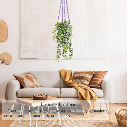 Augshy Macrame Hanging Planter, Hanging Planters for Indoor Outdoor Home Decor, Hanging Plant Holder No Tassels Set of 2 with 4 Hooks