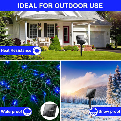 Brightever Outdoor Solar String Lights Waterproof, 2-Pack Total 80FT 200LED Solar Fairy Lights for Outside with 8 Lighting Modes, Solar Twinkle Lights for Yard, Christmas, Party (Blue)
