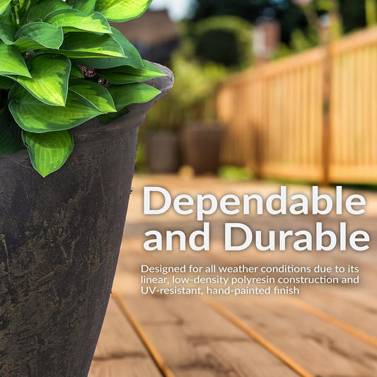 Sunnydaze 24-Inch Anjelica Large Plastic Pot for Plants - Outdoor Polyresin Round Planter with Drillable Drainage Holes - Sable - 2pk