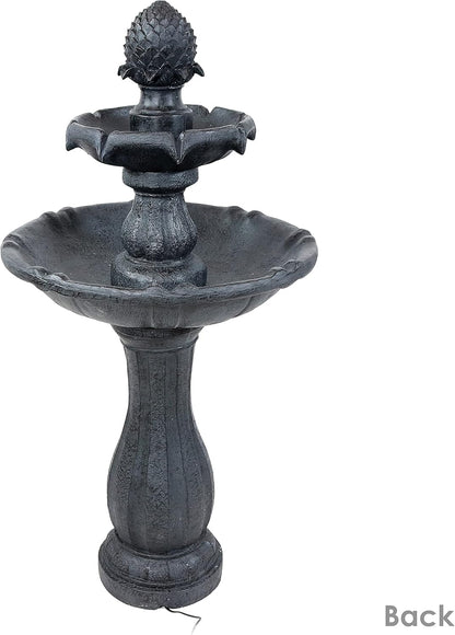 Sunnydaze Pineapple 46-Inch 2-Tier Outdoor Solar Fountain - Decorative Water Fountain with Pump for Garden, Patio, Yard or Balcony - Black