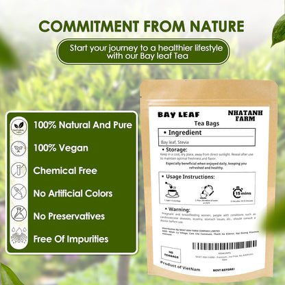 NHAT ANH FARM - Premium Bay Leaf Tea Bags, 100 Tea Bags, 100% Natural Dried Bay Leaf, Sugar-Free, Caffeine-Free, No Additives. Herbal Infusion For Daily Wellness