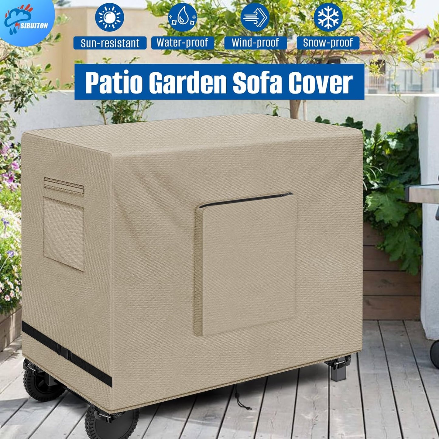 SIRUITON Outdoor Bar Cart Cover for 52 Inch BBQ Food Prep Table, Heavy Duty 600D Oxford Fabric Outdoor Dining Cart/BBQ/Worktable Metal Movable Table Waterproof Cover