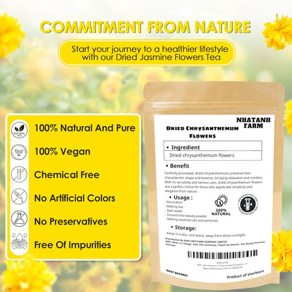 Nhat Anh Farm - Premium Dried Chrysanthemum - 3,5oz(100g) Dried Chrysanthemum Flowers - 100% Natural & Pure - Sugar/Caffeine/Gluten Free. For Making Tea