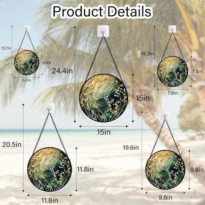 Stained Glass Suncatcher, Yellow Green Gradient Flower Sun Catcher Plants Stain Glass Window Hanging Decoration Mother's Day Birthday Gifts for Women Men Mom and Nana 7.8 in