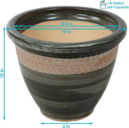 Sunnydaze Purlieu 12-Inch Outdoor/Indoor Ceramic Planters - Set of 2 -Tempest