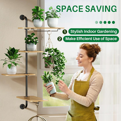 DELLAN Rotating Window Plant Shelves, 4-Tier Plant Shelf for Window, Wall Mounted Indoor Hanging Plants Shelf, Windows Sill Plant Shelf Wall Mounted