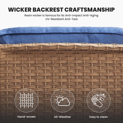 Outdoor Couch Wicker Patio Sofa - 75Inch Rattan Sofa with Hight Backrest Wide Armrest, All Weather Outdoor 3 Seater Seating Wicker Couch for Balcony Proch Deck Backyard Yellow/Blue