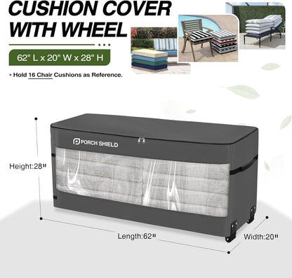 Porch Shield Rolling Cushion Storage Bag with Wheel - Heavy Duty Large Container for Furniture Pillow 9 Ft Tree Christmas 62" L x 20" W x 28" H
