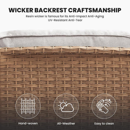 Outdoor Couch Wicker Patio Sofa - 75Inch Rattan Sofa with Hight Backrest Wide Armrest, All Weather Outdoor 3 Seater Seating Wicker Couch for Balcony Proch Deck Backyard Yellow/Beige