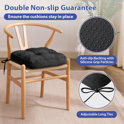 Chair Cushions, Foam Dining Chair Cushions, Tufted Indoor Chair Pads,16.5” x 16.5” x 3.5”, Set of 4, Black
